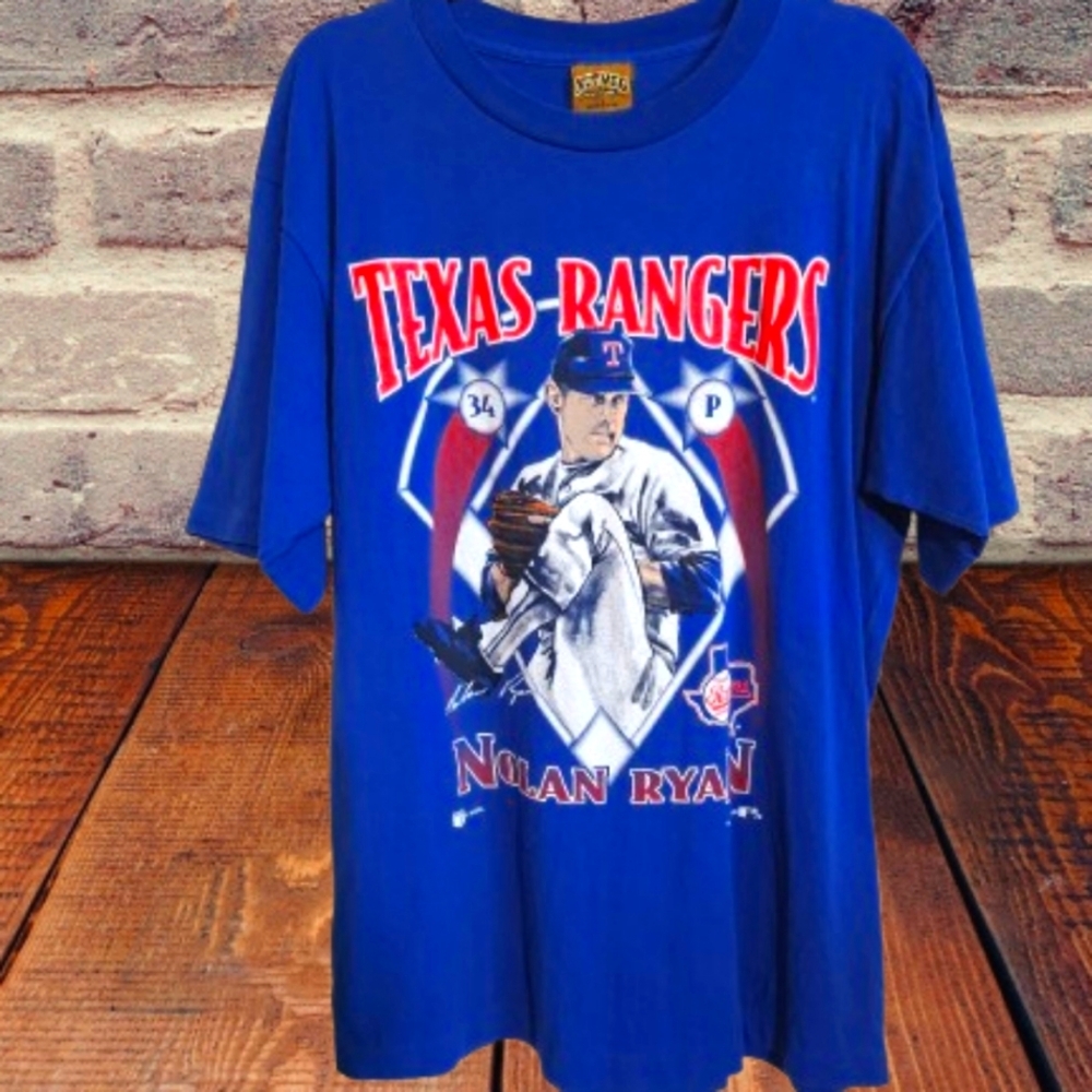 📣Vintage 90s Nutmeg Texas Rangers Legend ⚾ Nolan Ryan Tshirt Size Large 😍